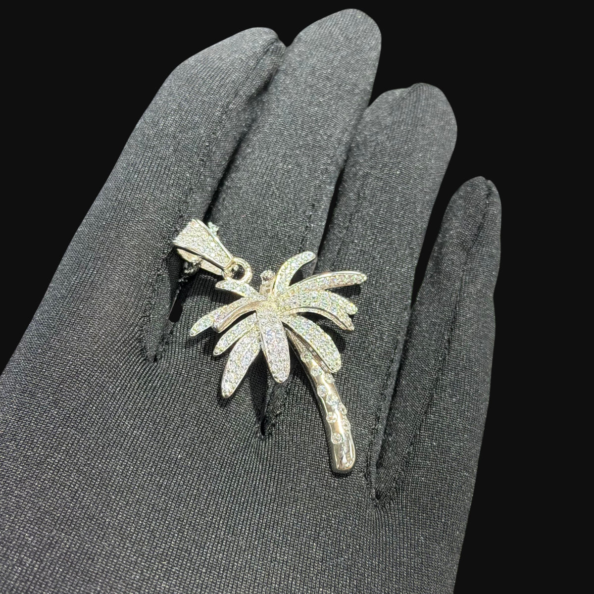14K White Gold Iced Out Palm Tree Pendant | CZ Diamond Hip Hop Tropical Necklace with Free Rope Chain