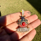 Clown Iced Pendant 14k Gold Plated CZ Bling + AntiTarnish Steel Rope Chain
