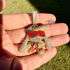 Bunny Iced Enamel Pendant 14k Gold Plated CZ + Steel AntiTarnish Rope Chain
