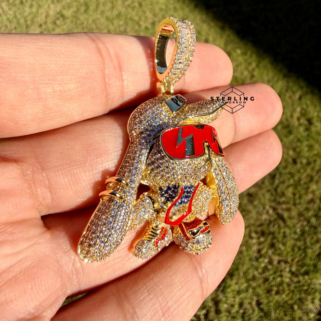 Bunny Iced Enamel Pendant 14k Gold Plated CZ + Steel AntiTarnish Rope Chain