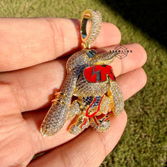 Bunny Iced Enamel Pendant 14k Gold Plated CZ + Steel AntiTarnish Rope Chain
