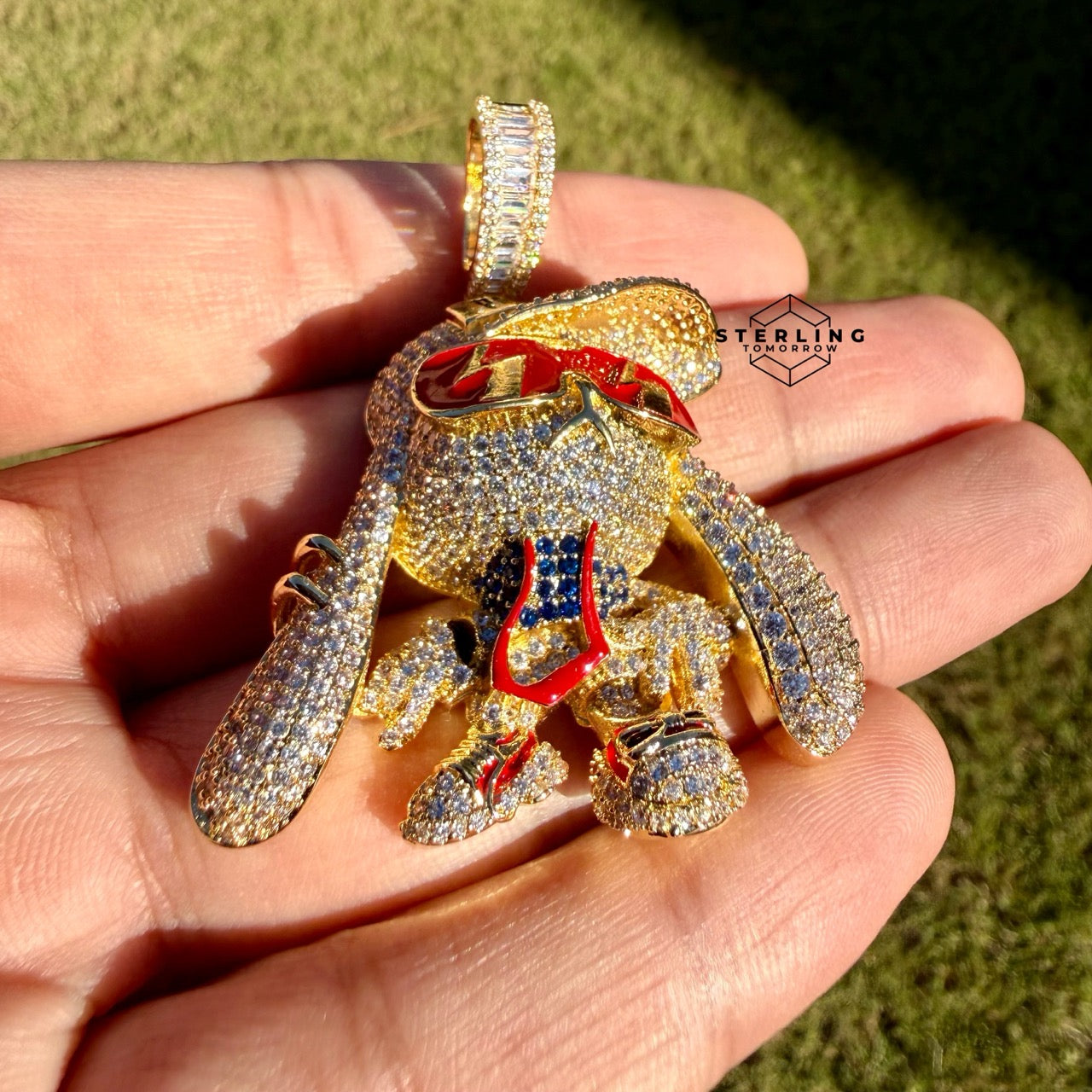 Bunny Iced Enamel Pendant 14k Gold Plated CZ + Steel AntiTarnish Rope Chain