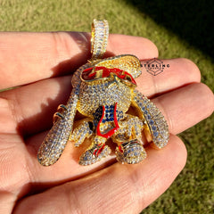 Bunny Iced Enamel Pendant 14k Gold Plated CZ + Steel AntiTarnish Rope Chain