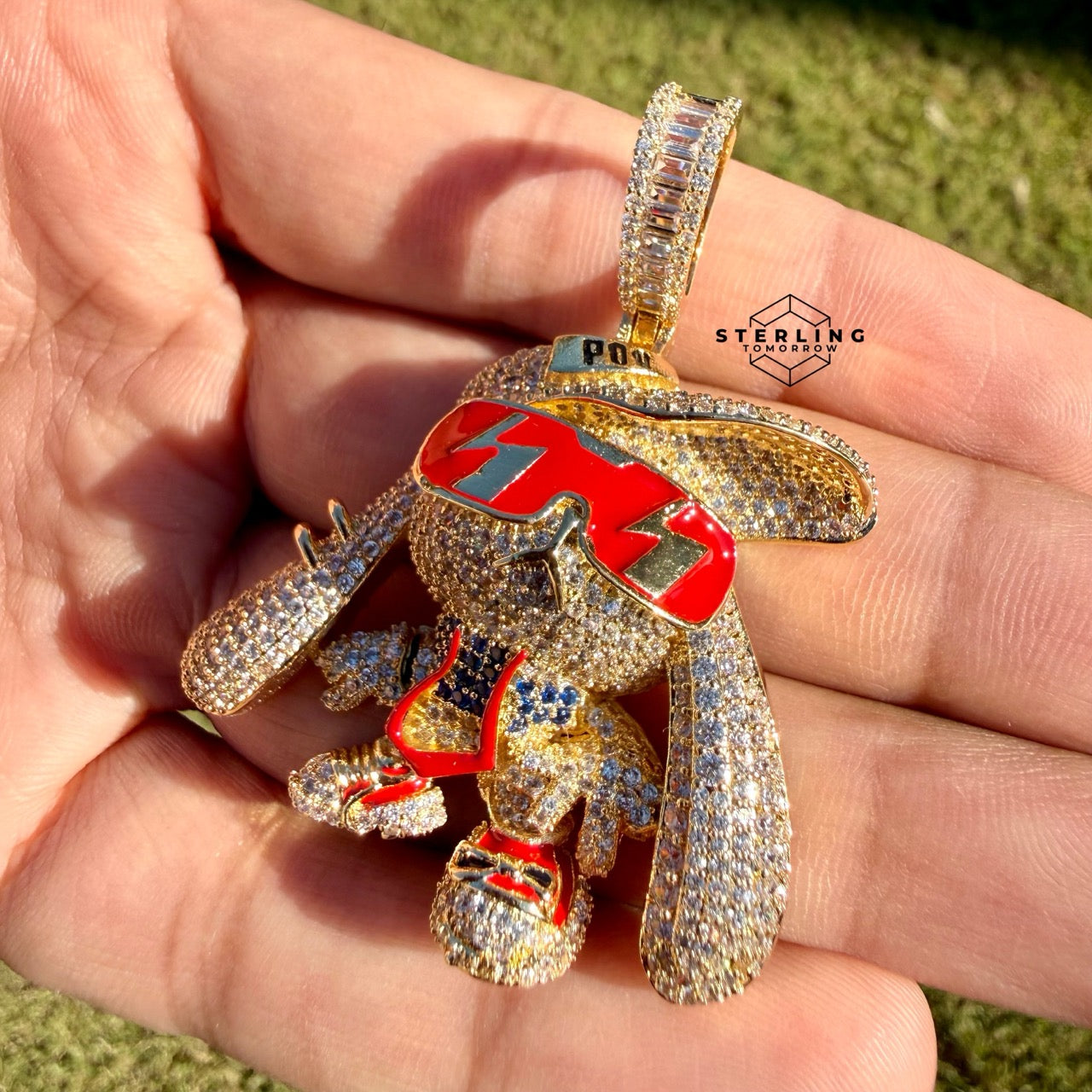 Bunny Iced Enamel Pendant 14k Gold Plated CZ + Steel AntiTarnish Rope Chain
