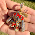 Bunny Iced Enamel Pendant 14k Gold Plated CZ + Steel AntiTarnish Rope Chain