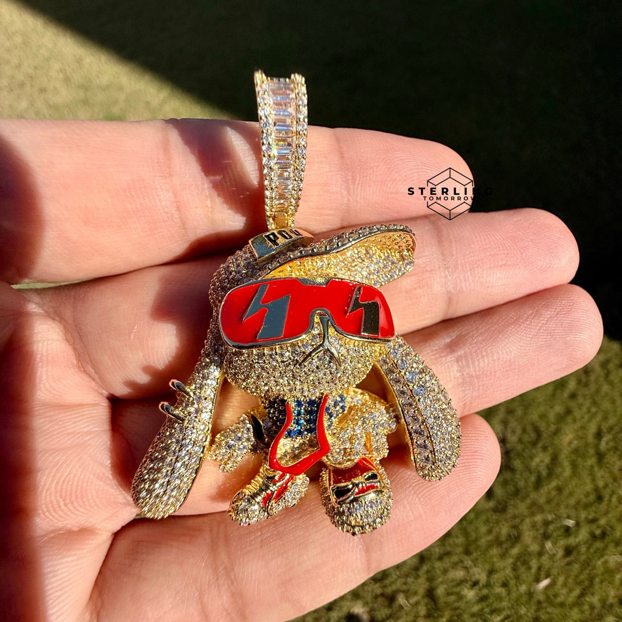 Bunny Iced Enamel Pendant 14k Gold Plated CZ + Steel AntiTarnish Rope Chain