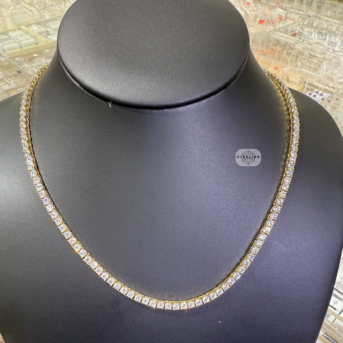 14K Yellow Gold Plated CZ Tennis Necklace