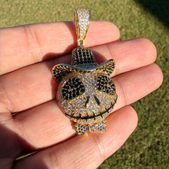 Skull Iced Cartoon Pendant 14k Gold Plated CZ Bling + AntiTarnish Rope Chain