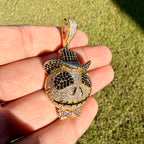 Skull Iced Cartoon Pendant 14k Gold Plated CZ Bling + AntiTarnish Rope Chain