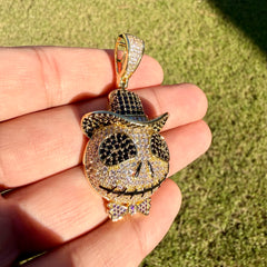 Skull Iced Cartoon Pendant 14k Gold Plated CZ Bling + AntiTarnish Rope Chain