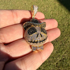 Skull Iced Cartoon Pendant 14k Gold Plated CZ Bling + AntiTarnish Rope Chain