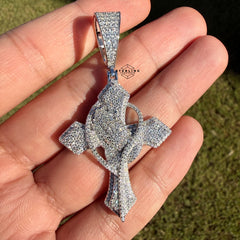 Moissanite Cross Pass Testers Iced Out Pendant + Steel Rope Chain 925 Silver Bling
