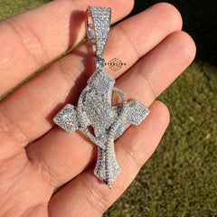 Moissanite Cross Pass Testers Iced Out Pendant + Steel Rope Chain 925 Silver Bling