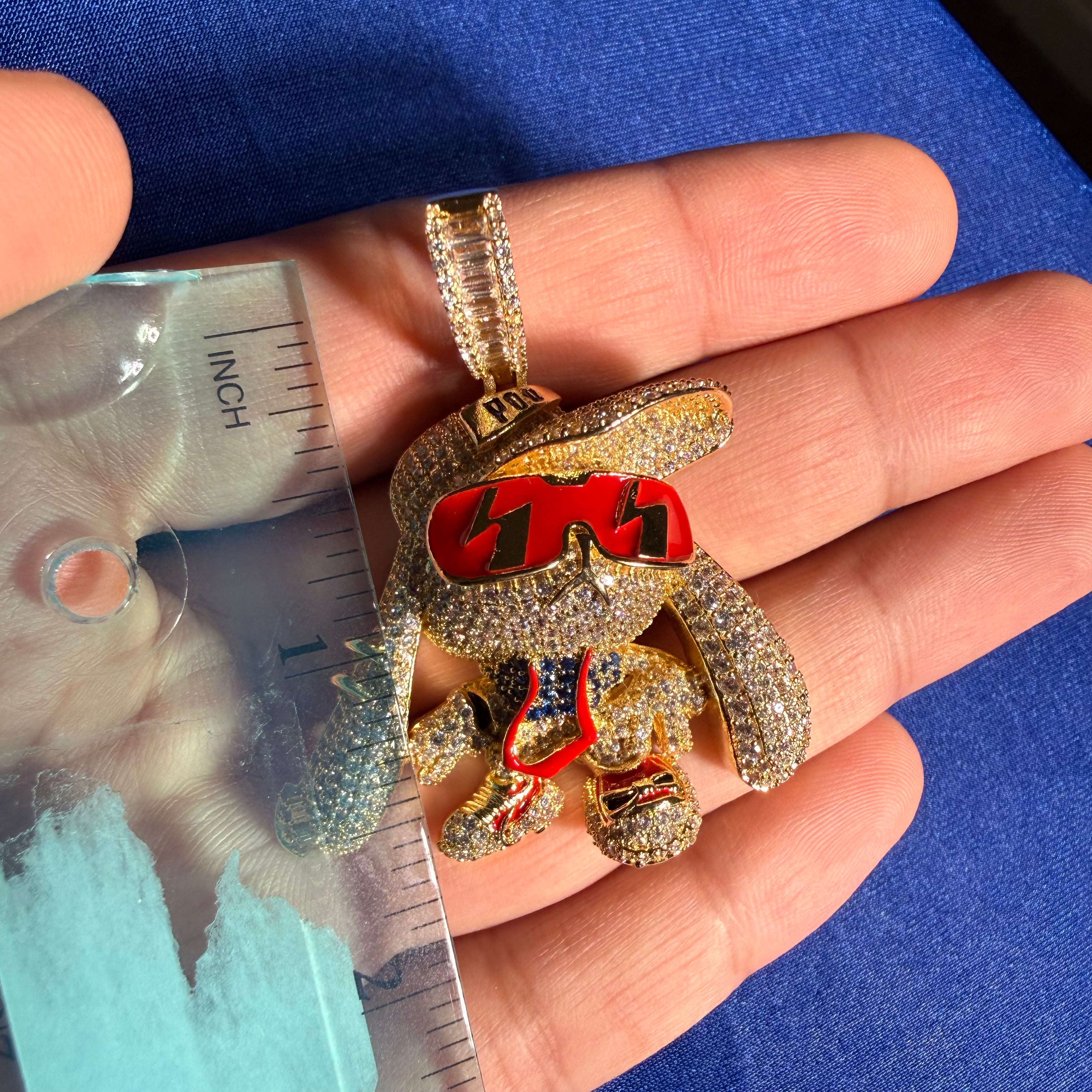 Bunny Iced Enamel Pendant 14k Gold Plated CZ + Steel AntiTarnish Rope Chain