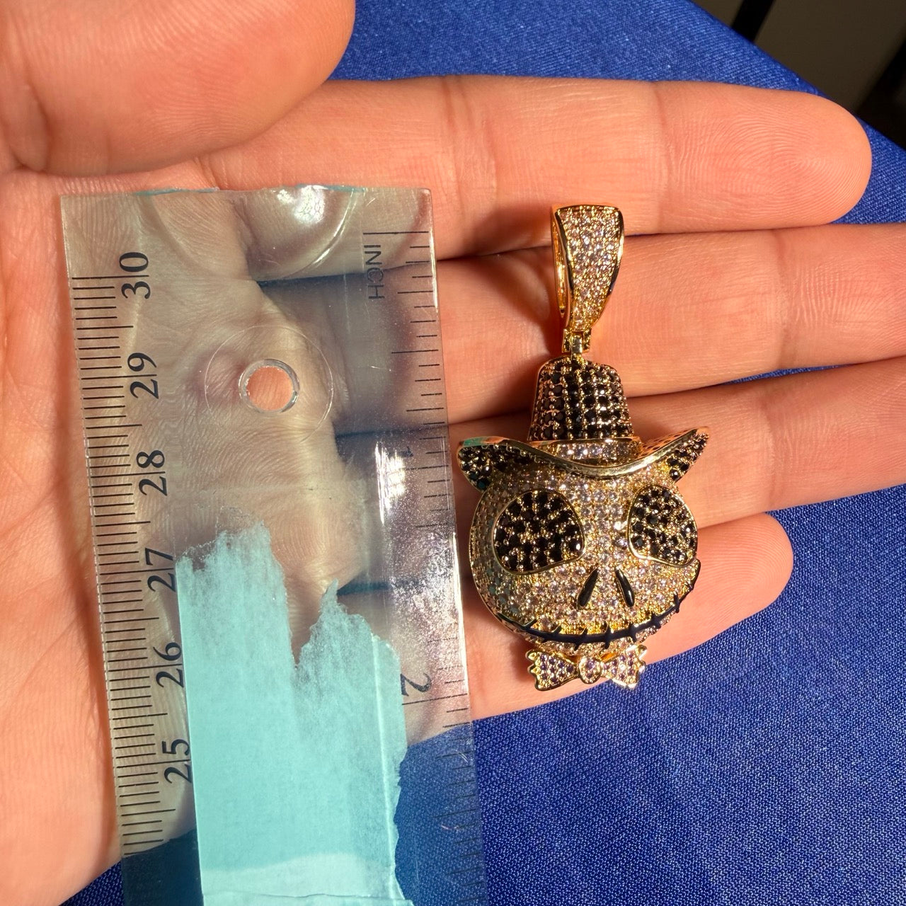 Skull Iced Cartoon Pendant 14k Gold Plated CZ Bling + AntiTarnish Rope Chain
