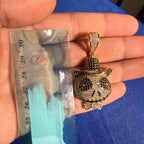 Skull Iced Cartoon Pendant 14k Gold Plated CZ Bling + AntiTarnish Rope Chain