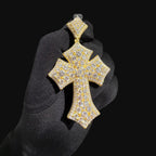 Gold Moissanite Flared Cross Pendant, Iced Out 925 Sterling Silver Hip Hop Necklace Rope Chain