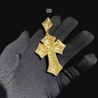 Gold Moissanite Flared Cross Pendant, Iced Out 925 Sterling Silver Hip Hop Necklace Rope Chain