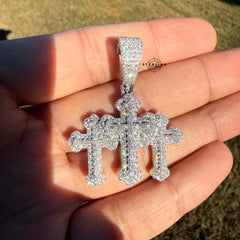 Moissanite Triple CROSS Iced Pendant