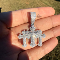 Moissanite Triple CROSS Iced Pendant