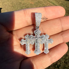 Moissanite Triple CROSS Iced Pendant