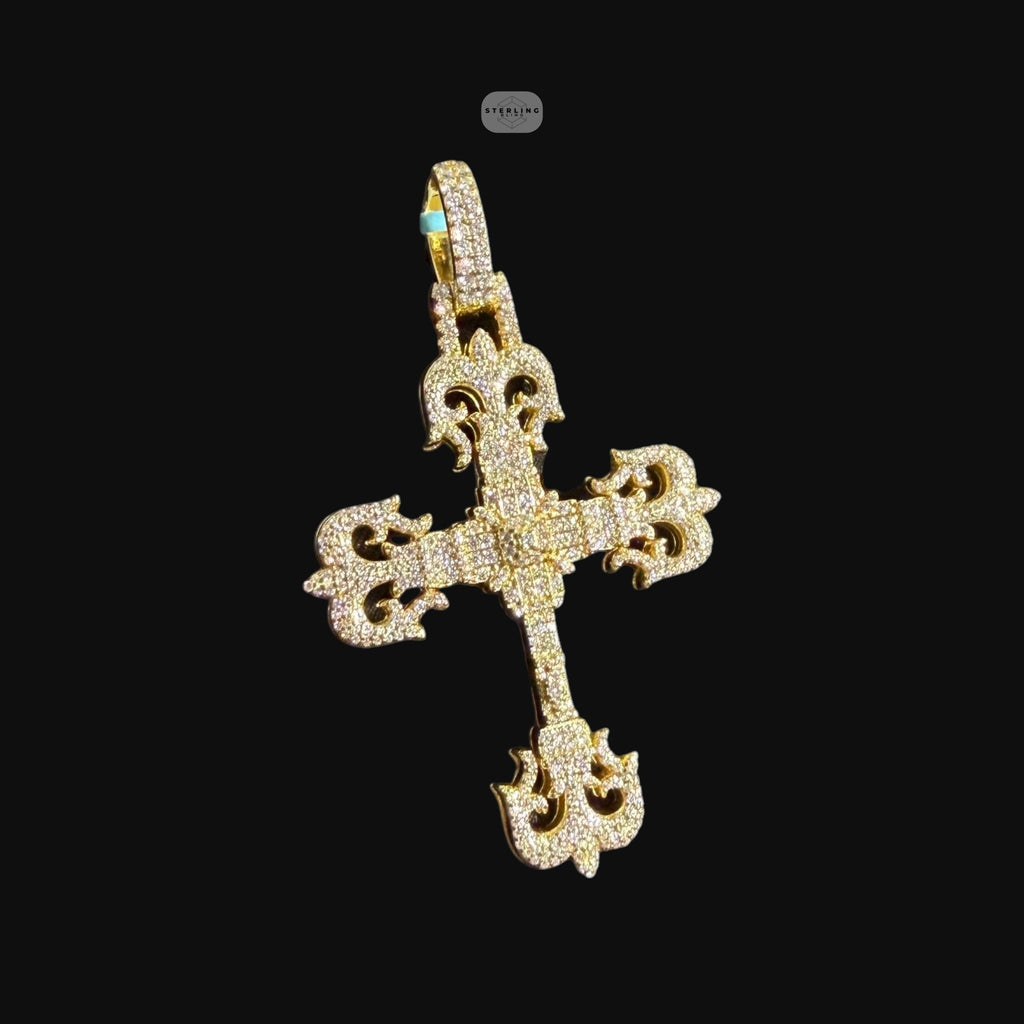 Moissanite Cross Pendant, Gold Fleur De Lis Iced Out 925 Silver Hip Hop Necklace, GRA Certified Gift