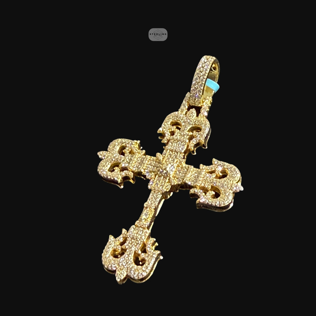 Moissanite Cross Pendant, Gold Fleur De Lis Iced Out 925 Silver Hip Hop Necklace, GRA Certified Gift