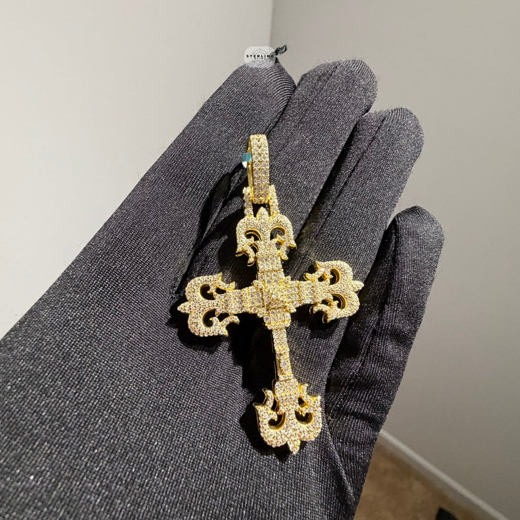 Moissanite Cross Pendant, Gold Fleur De Lis Iced Out 925 Silver Hip Hop Necklace, GRA Certified Gift