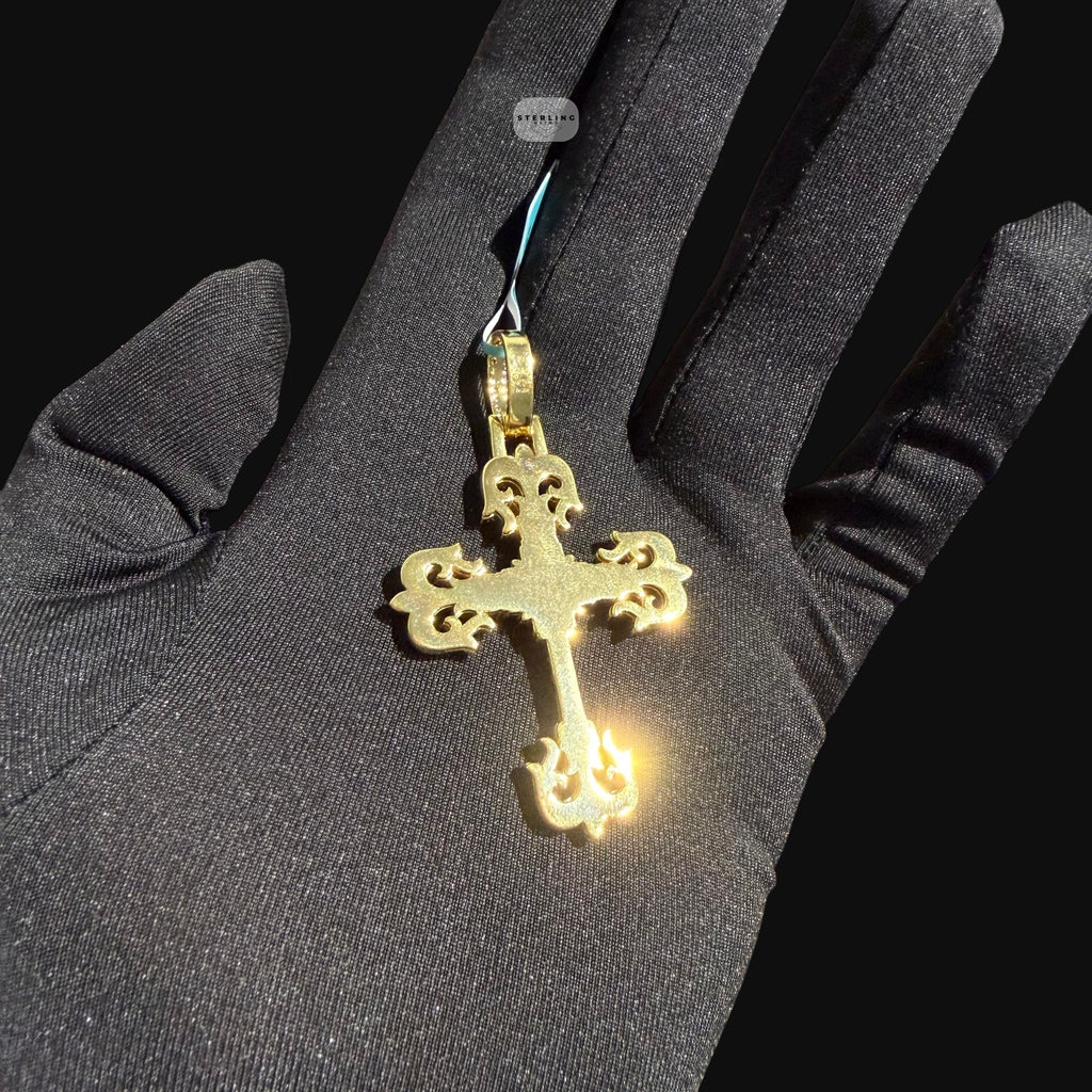 Moissanite Cross Pendant, Gold Fleur De Lis Iced Out 925 Silver Hip Hop Necklace, GRA Certified Gift