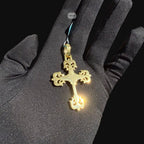 Moissanite Cross Pendant, Gold Fleur De Lis Iced Out 925 Silver Hip Hop Necklace, GRA Certified Gift