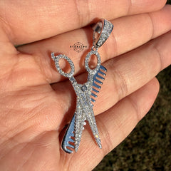 Moissanite Barber Scissor Comb Iced Out Pendant