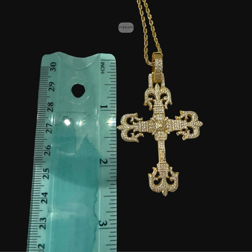 Moissanite Cross Pendant, Gold Fleur De Lis Iced Out 925 Silver Hip Hop Necklace, GRA Certified Gift