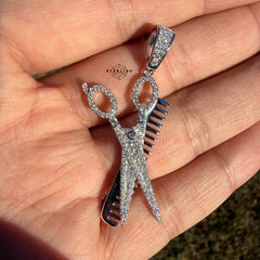Moissanite Barber Scissor Comb Iced Out Pendant