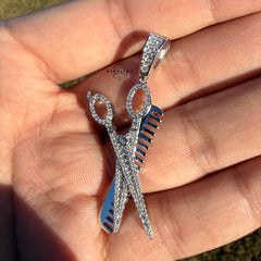 Moissanite Barber Scissor Comb Iced Out Pendant