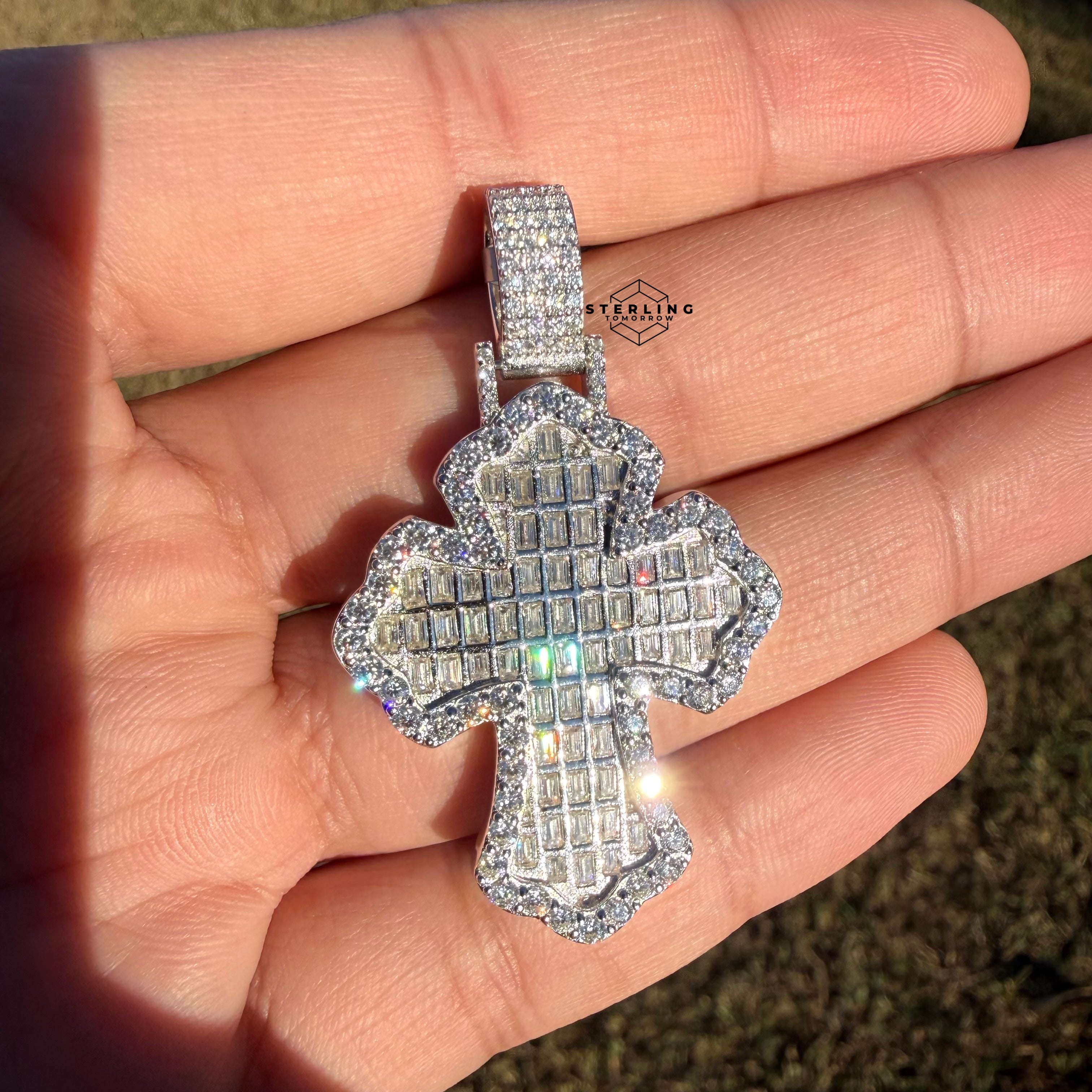 Moissanite Baguette Cross Iced Out Pendant