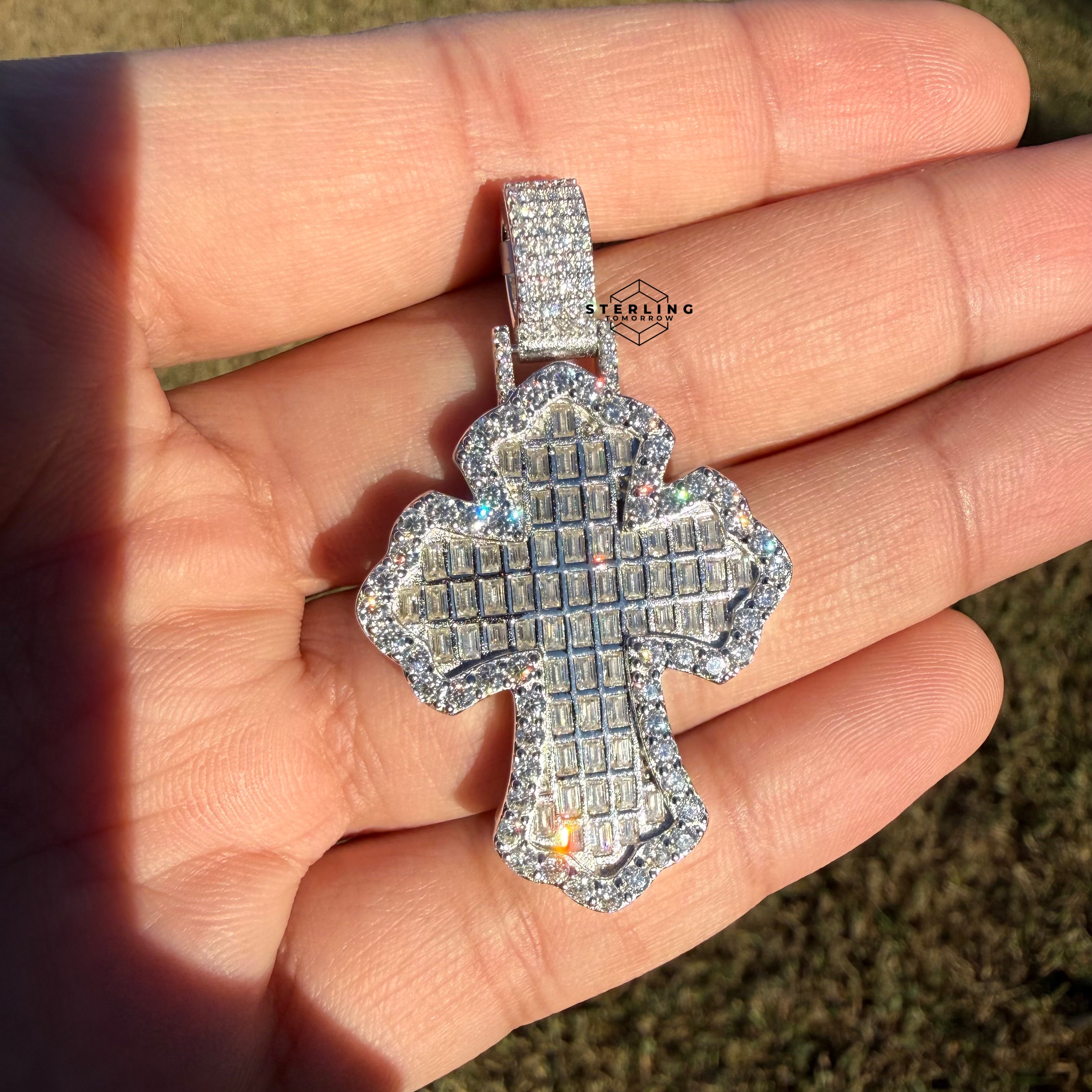 Moissanite Baguette Cross Iced Out Pendant