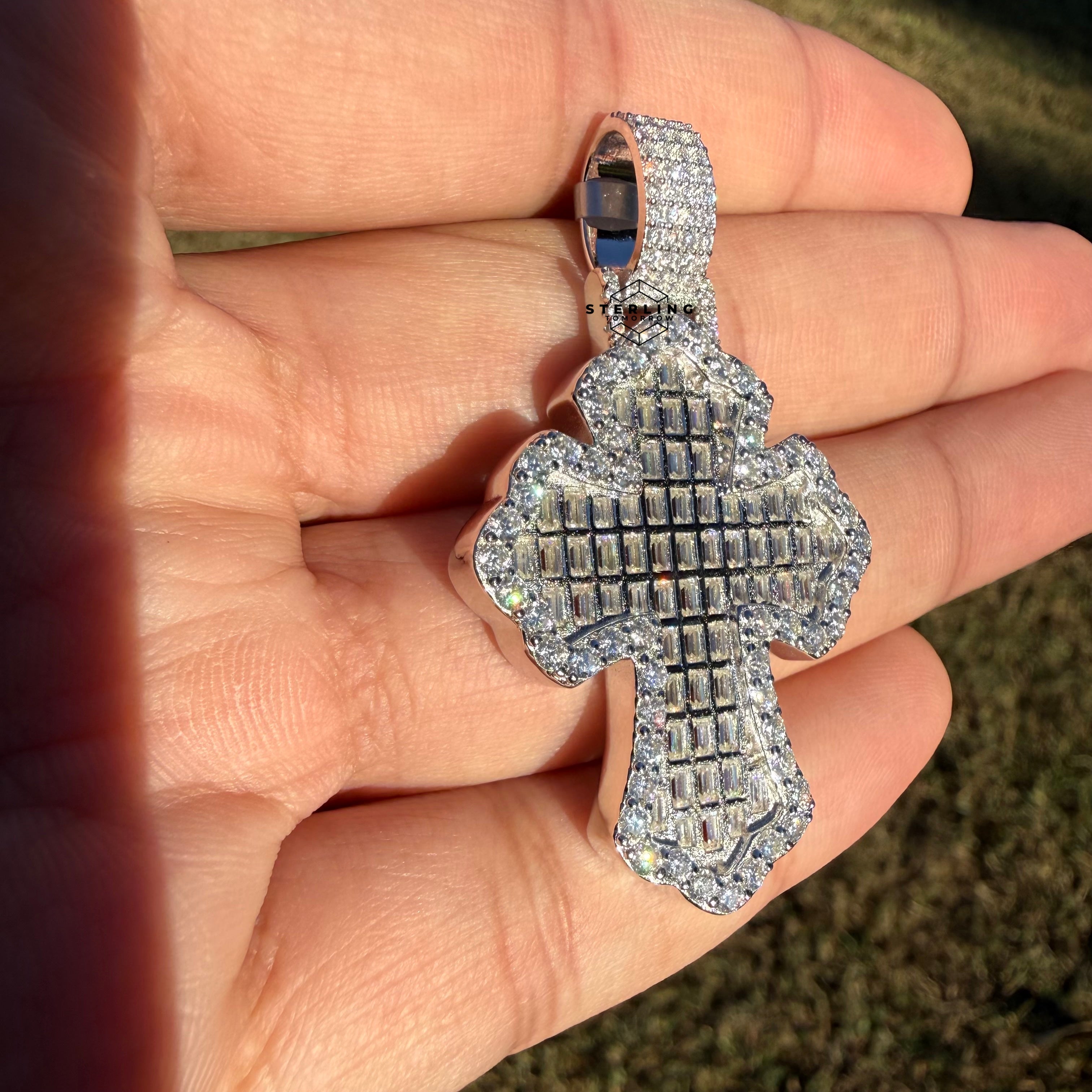 Moissanite Baguette Cross Iced Out Pendant