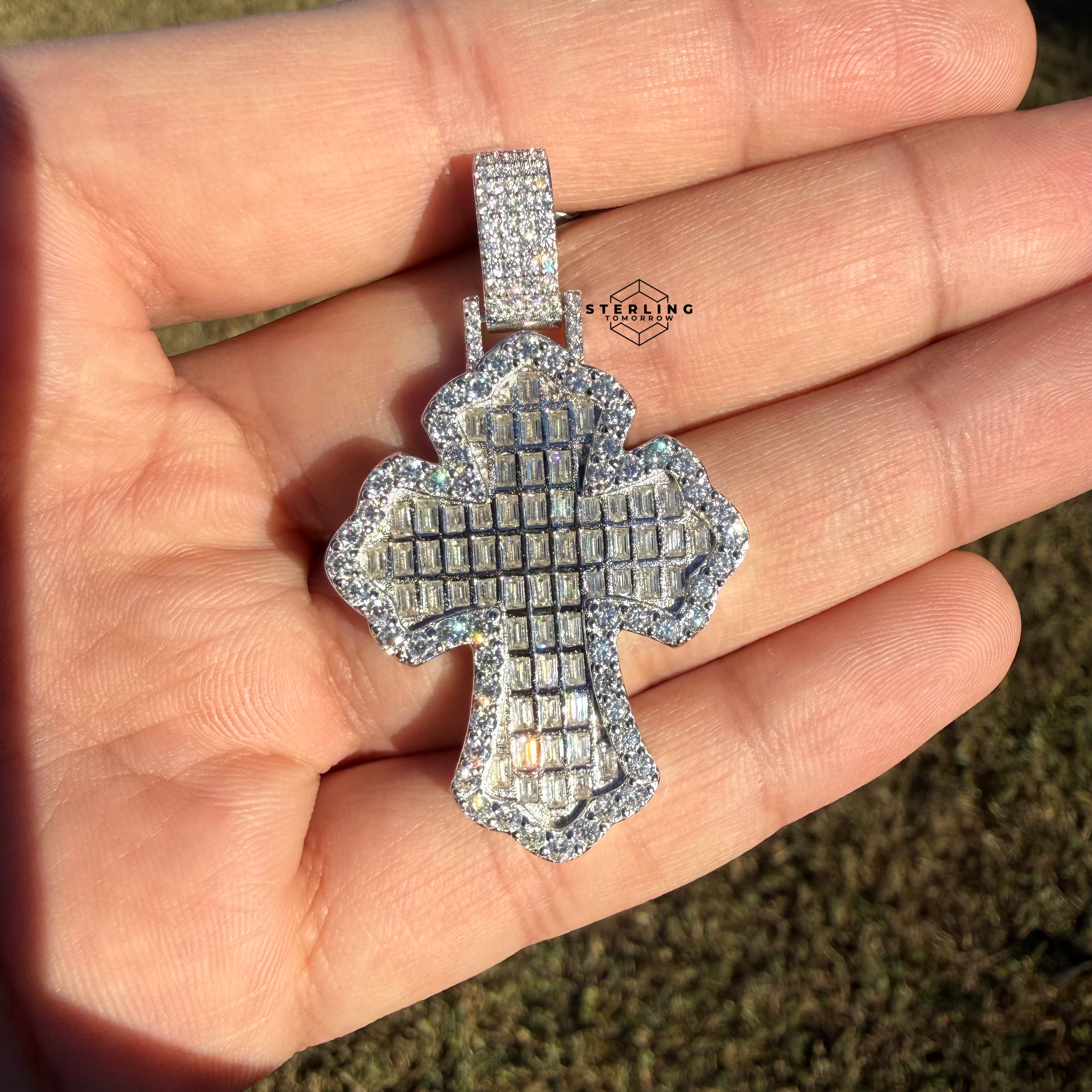 Moissanite Baguette Cross Iced Out Pendant