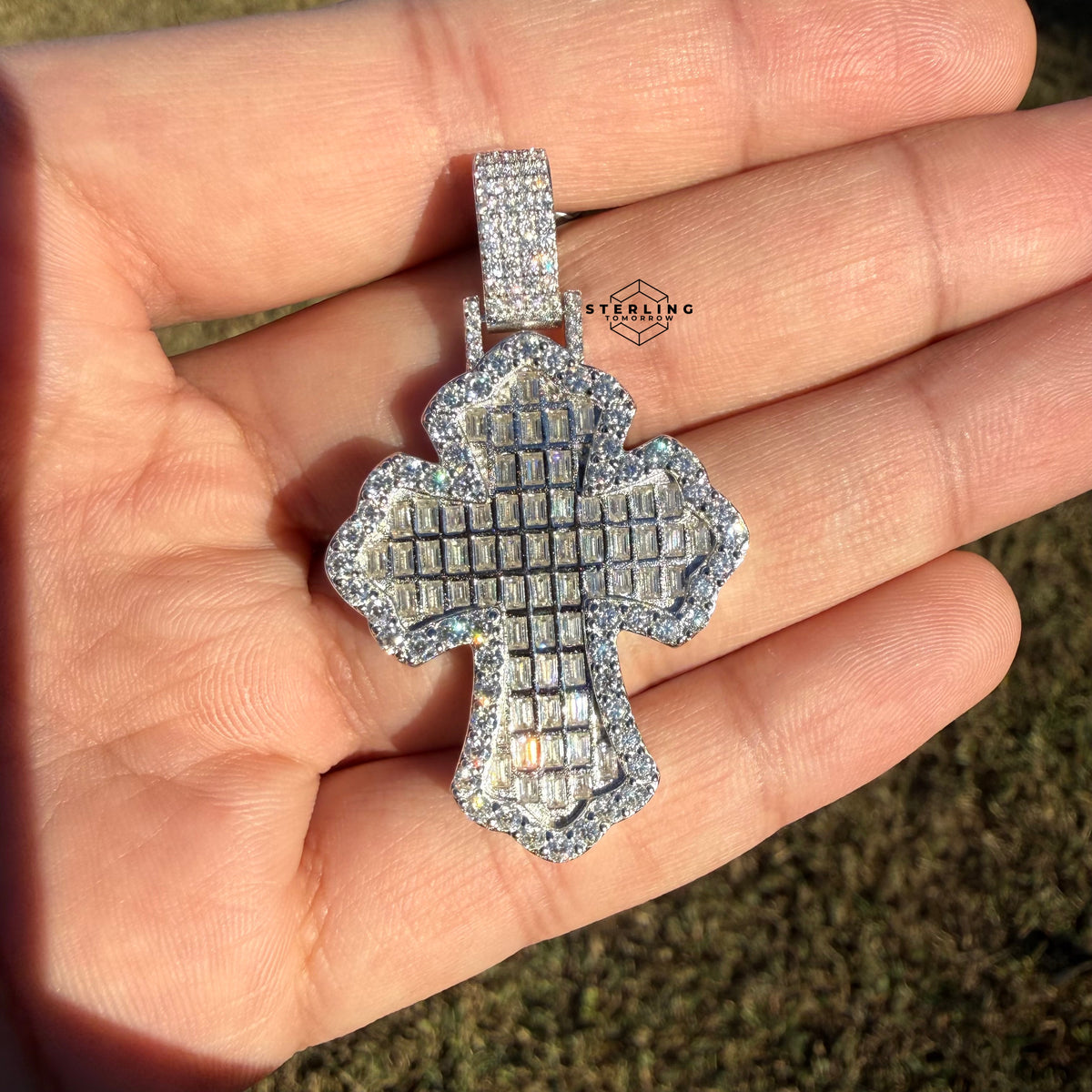 Moissanite Baguette Cross Iced Out Pendant