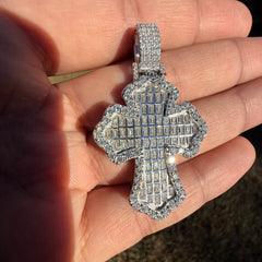 Moissanite Baguette Cross Iced Out Pendant