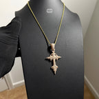 Moissanite Rose Gold Gothic Cross Pendant, Iced Out 925 Silver Hip Hop Necklace, GRA Certified w 24" Chain
