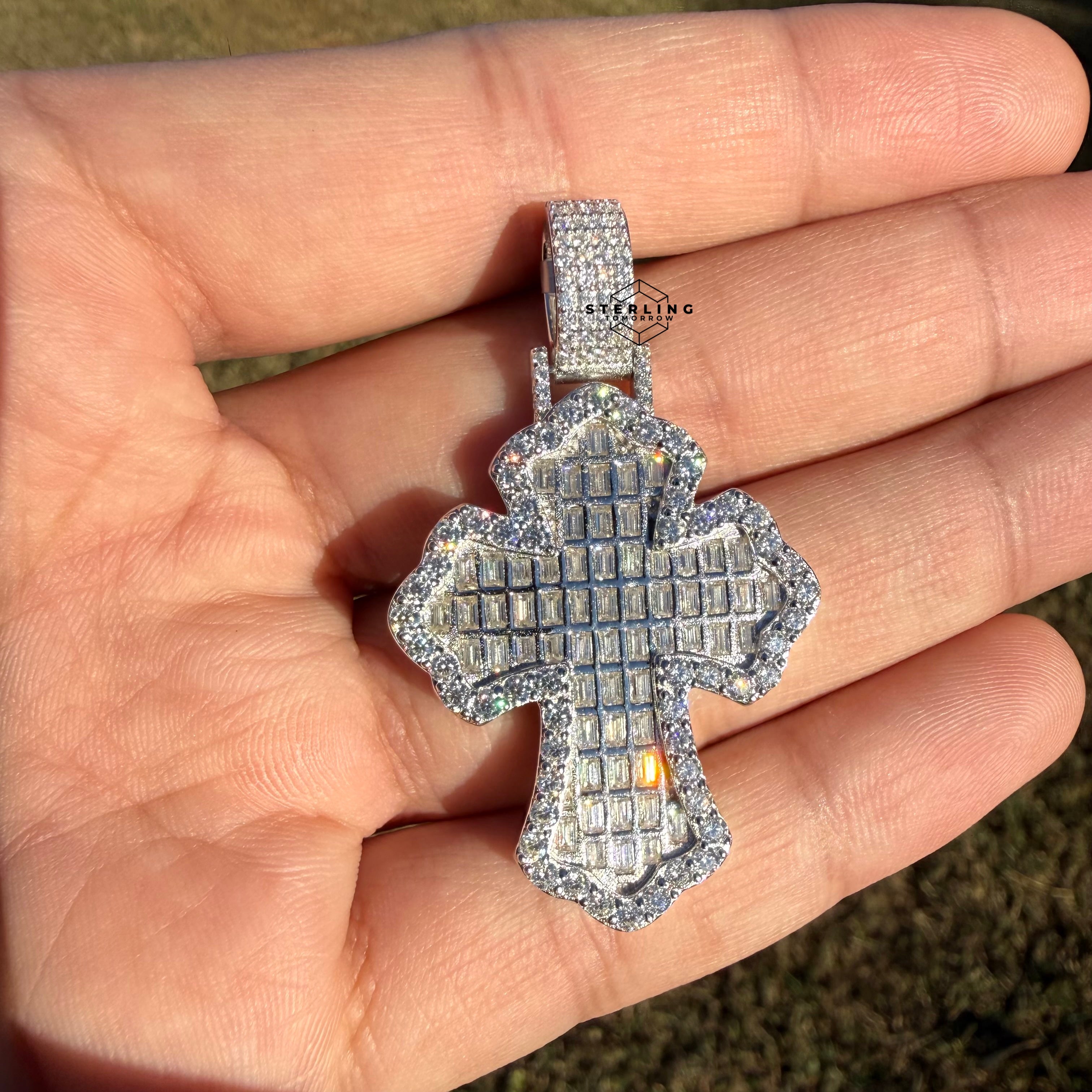 Moissanite Baguette Cross Iced Out Pendant