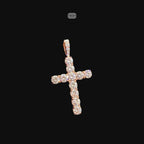Moissanite Rose Gold Tennis Cross Pendant, 925 Silver Iced Out Hip Hop Necklace, GRA Certified w 24" Chain