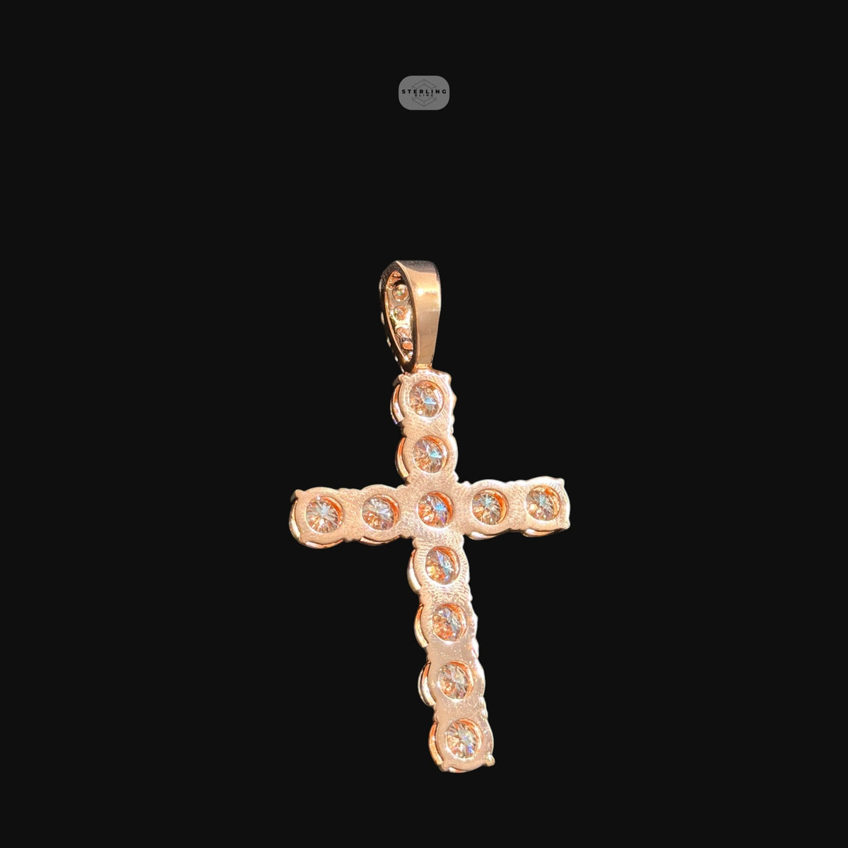 Moissanite Rose Gold Tennis Cross Pendant, 925 Silver Iced Out Hip Hop Necklace, GRA Certified w 24" Chain