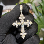 Moissanite VVS Fleur Cross Pendant 925 Silver Iced Out Free Steel Rope Chain