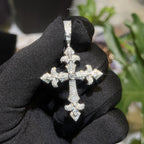 Moissanite VVS Fleur Cross Pendant 925 Silver Iced Out Free Steel Rope Chain