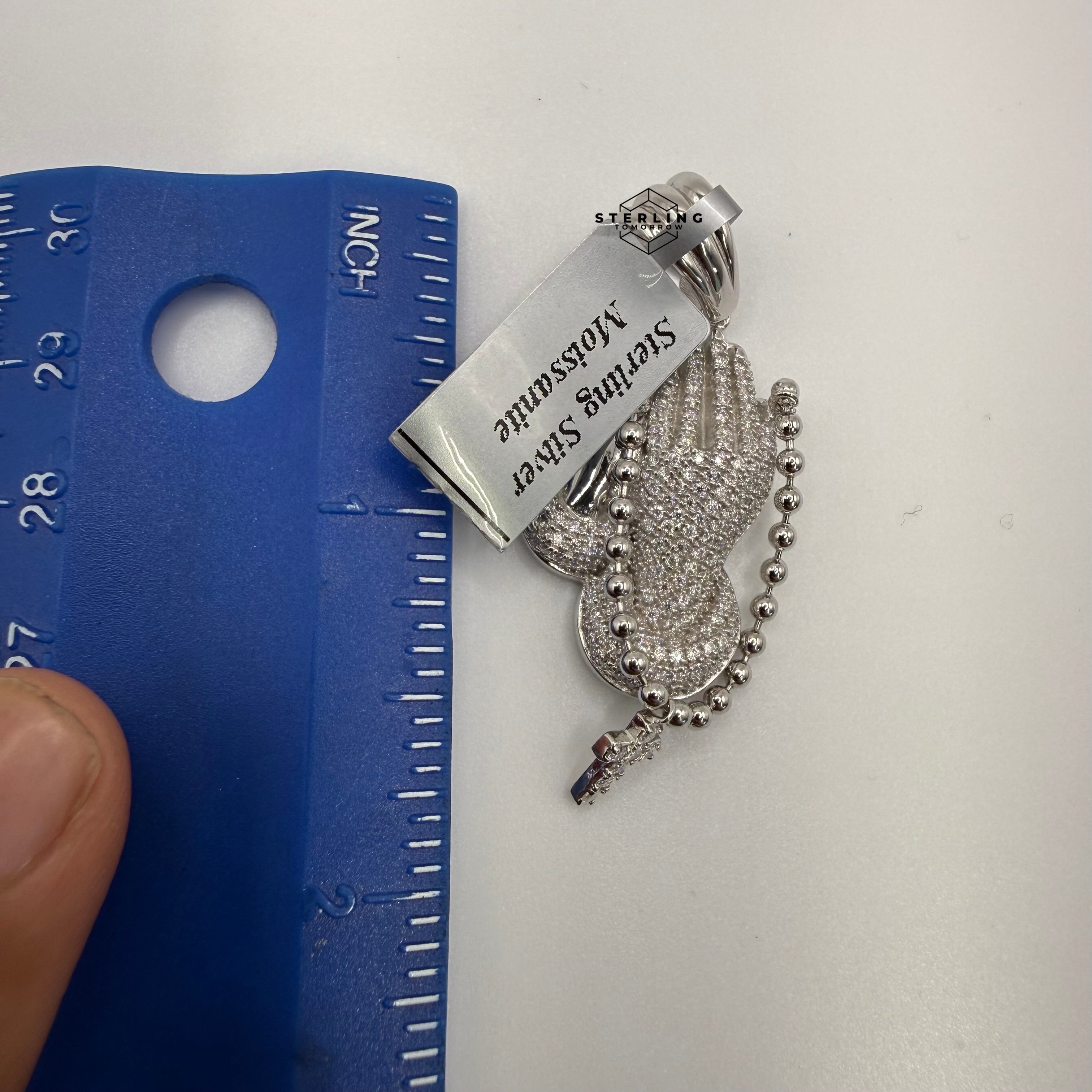 Moissanite Small Prayer Hands Rosary Pendant