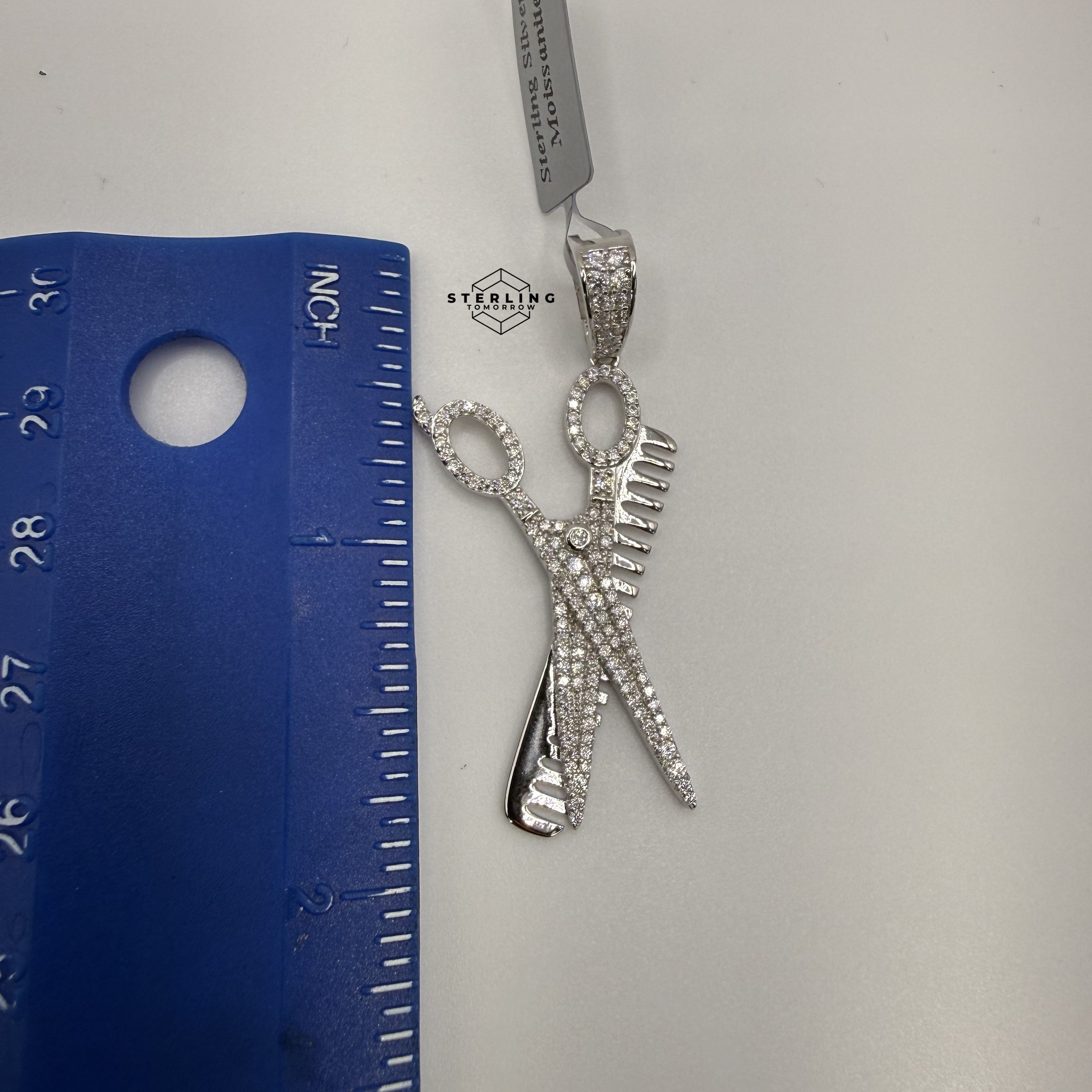 Moissanite Barber Scissor Comb Iced Out Pendant