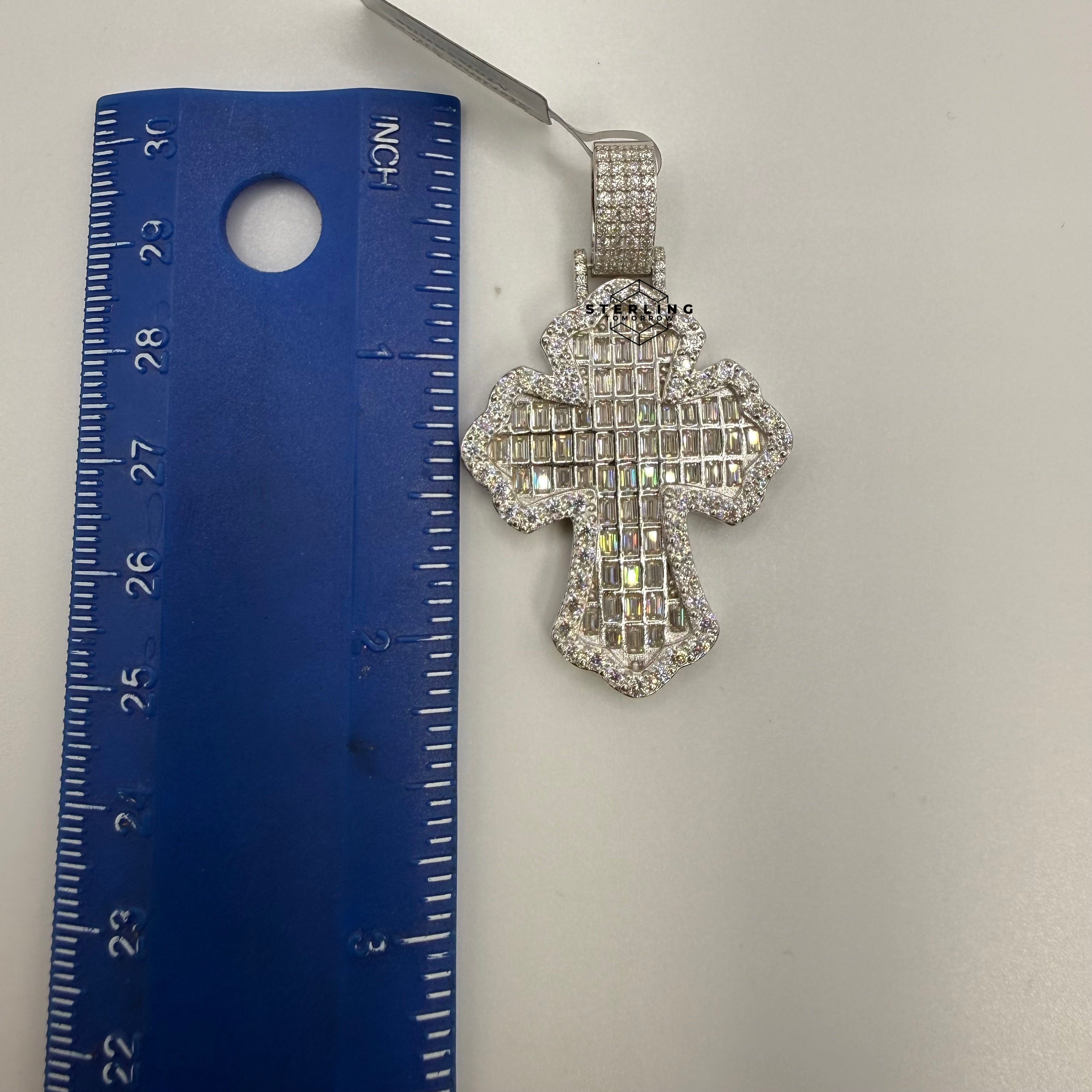 Moissanite Baguette Cross Iced Out Pendant