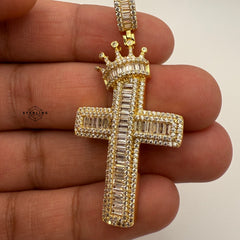 Cross with Crown Gold Tone Pendant